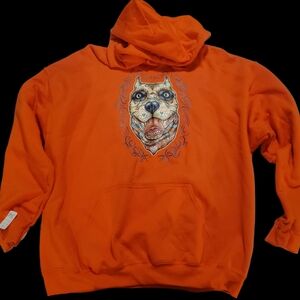 Orange Hoodie with Sugar skull Pitbull Graphic